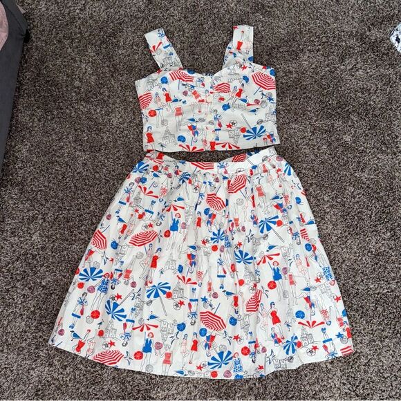 Modcloth Dresses & Skirts - Modcloth Retro Beach Ladies Printed Two Piece Skirt Set NWT Whimsical Retro